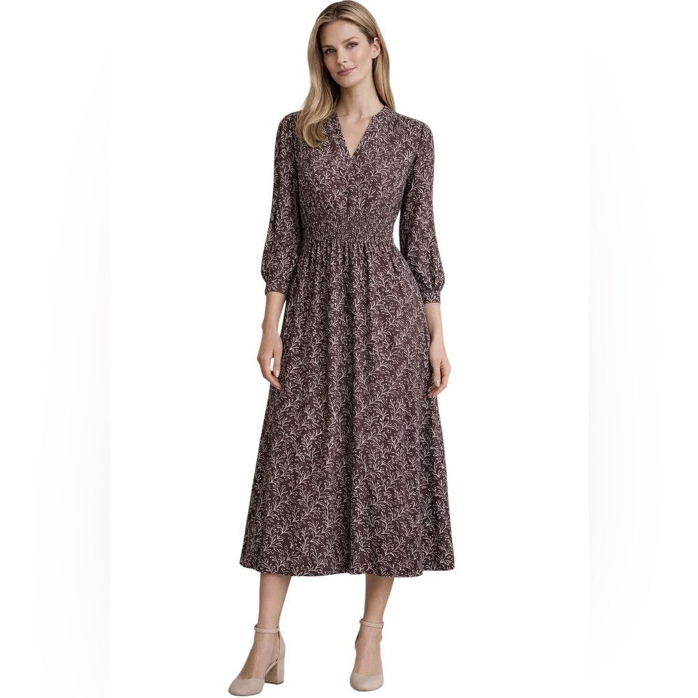 Vanessa Bruno Vahina Smock Waist Puff Sleeve Midi Dress